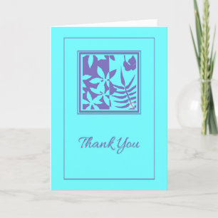 Leaf Motif Purple on Blue Thank You Card