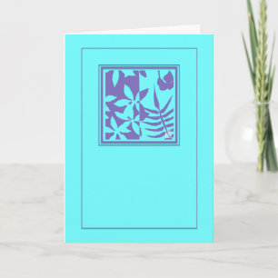 Leaf Motif Purple on Blue Vertical Blank Card