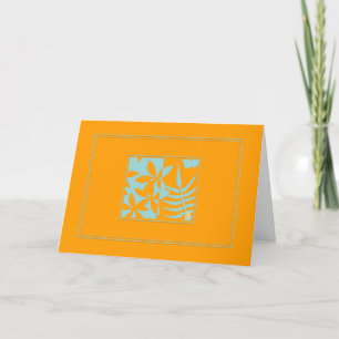 Leaf Motif Teal on Orange Horizontal Greeting Card