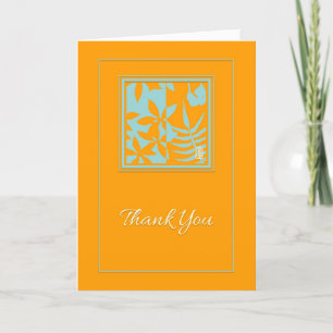 Leaf Motif Teal on Orange Thank You Card