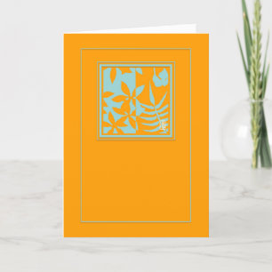 Leaf Motif Teal on Orange Vertical Blank Card