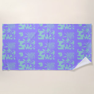 Leaf Motif Teal on Purple Summer Cool Beach Towel