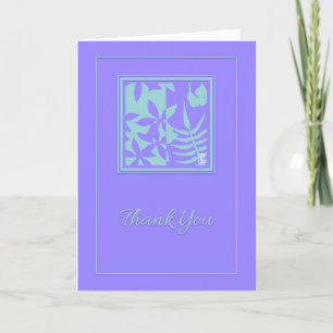 Leaf Motif Teal on Purple Thank You Card