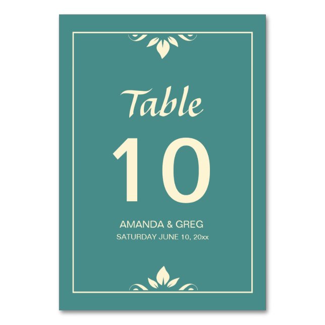 Leaf Motiff Wedding Table Card Numbers (Front)