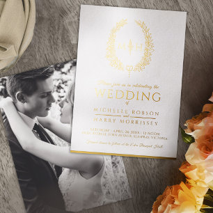 Leaf oval line art wedding white gold foil