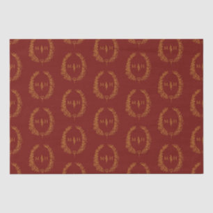 Leaf oval monogram drawing dark red gold wedding tissue paper
