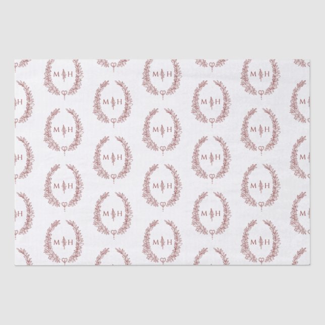 Leaf oval monogram drawing dark red white wedding tissue paper (Front)
