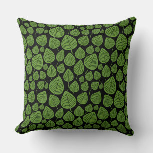 Leaf Pattern 02 - Avocado Green on Black Cushion