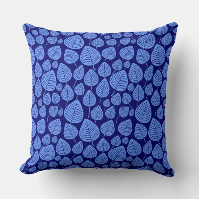 Leaf Pattern 02 - Baby Blue on Deep Navy Cushion (Front)