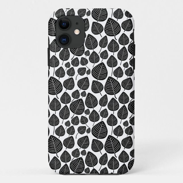 Leaf Pattern 02 - Black on White Case-Mate iPhone Case (Back)
