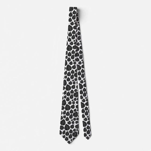 Leaf Pattern 02 - Black on White Tie (Front)