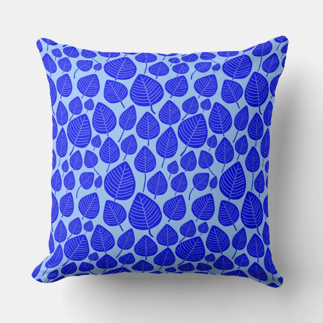 Leaf Pattern 02 - Blue on Light Blue Cushion (Front)