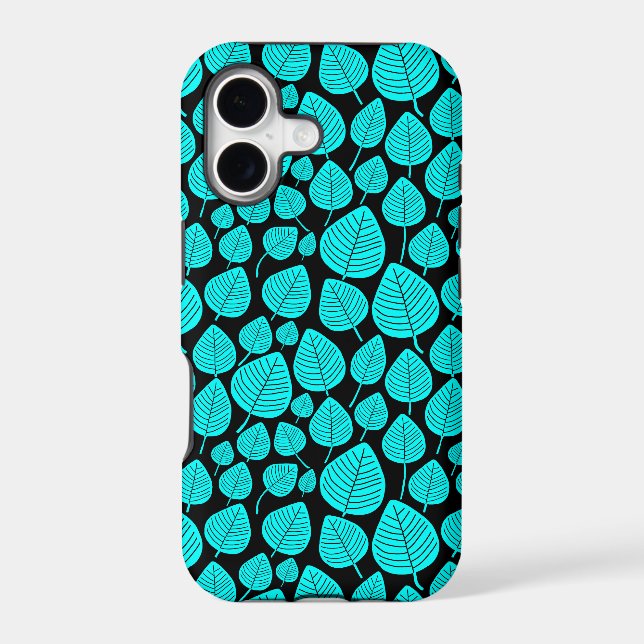 Leaf Pattern 02 - Cyan on Black (Back)