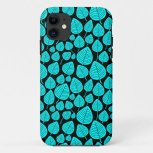 Leaf Pattern 02 - Cyan on Black Case-Mate iPhone Case