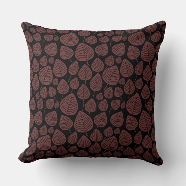 Leaf Pattern 02 - Dark Brown on Black Cushion (Front)