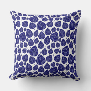 Leaf Pattern 02 - Dark Navy on White Cushion