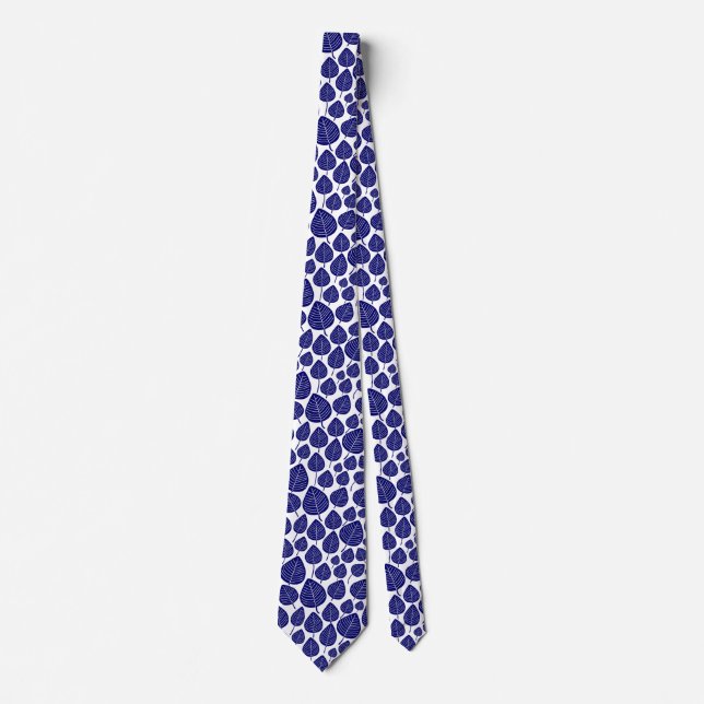Leaf Pattern 02 - Deep Navy on White Tie (Front)