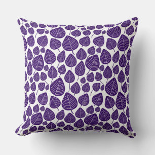 Leaf Pattern 02 - Deep Purple on White Cushion