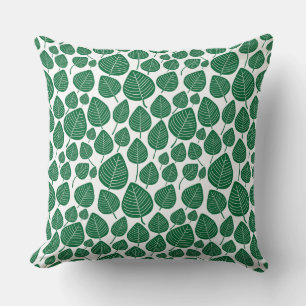 Leaf Pattern 02 - Forest Green on White Cushion