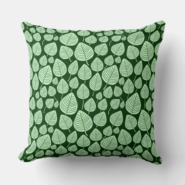 Leaf Pattern 02 - Ghost Green on Dark Forest Green Cushion (Front)