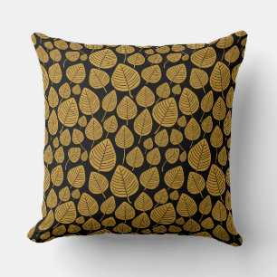 Leaf Pattern 02 - Gold Brown on Black Cushion