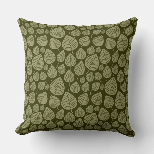Leaf Pattern 02 - Khaki on Dark Olive Cushion (Front)