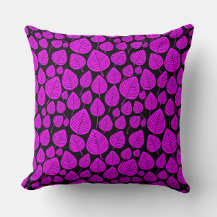 Leaf Pattern 02 - Magenta on Black Cushion