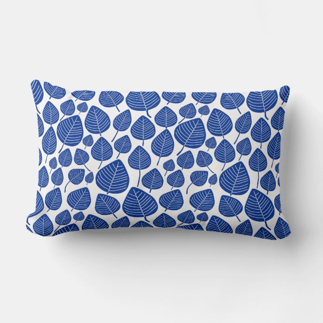 Leaf Pattern 02 - Navy on White Lumbar Cushion (Front)