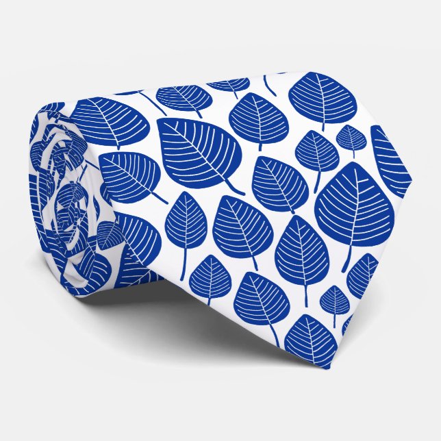 Leaf Pattern 02 - Navy on White Tie (Rolled)