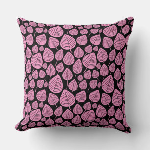 Leaf Pattern 02 - Pink on Black Cushion