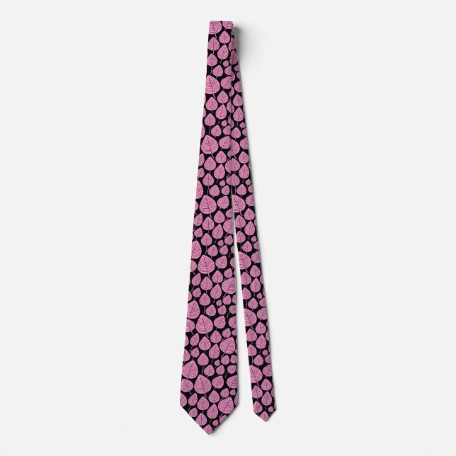 Leaf Pattern 02 - Pink on Black Tie (Front)