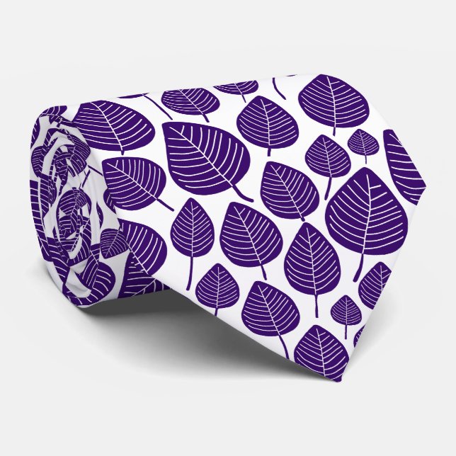 Leaf Pattern 02 - Purple on White Tie (Rolled)