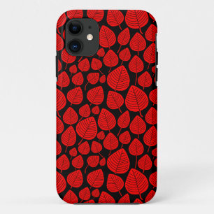 Leaf Pattern 02 - Red on Black Case-Mate iPhone Case