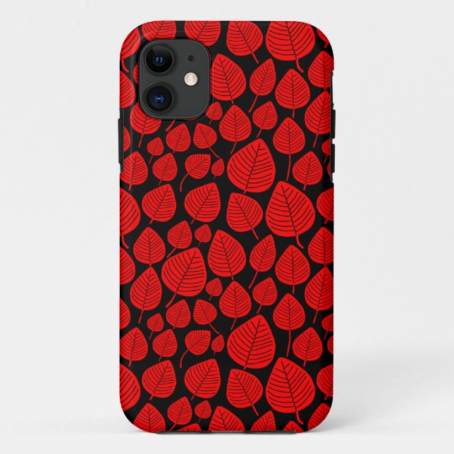Leaf Pattern 02 - Red on Black Case-Mate iPhone Case (Back)