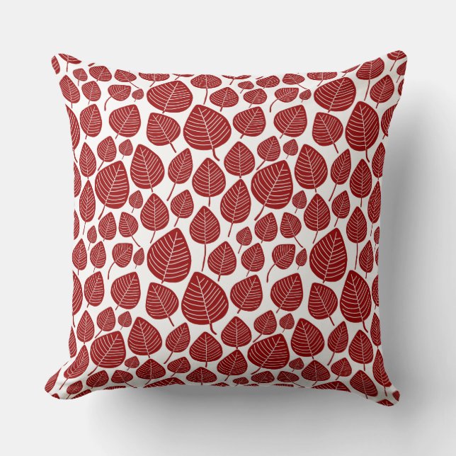Leaf Pattern 02 - Ruby Red on White Cushion (Front)