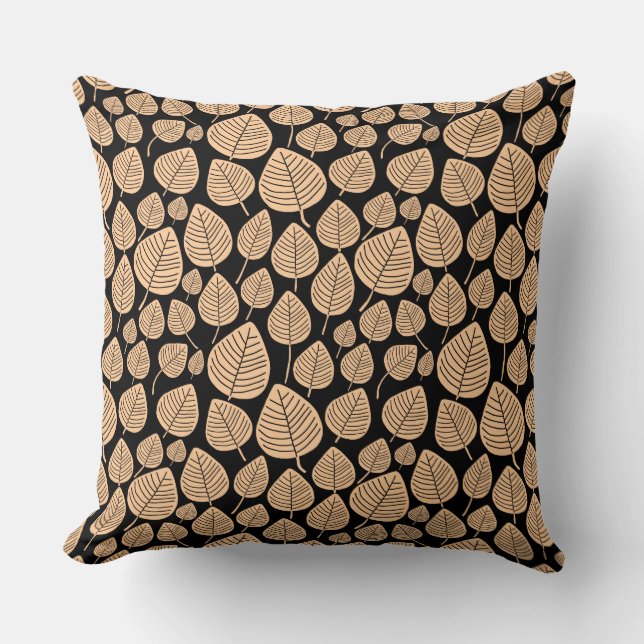 Leaf Pattern 02 - Sand on Black Cushion (Front)
