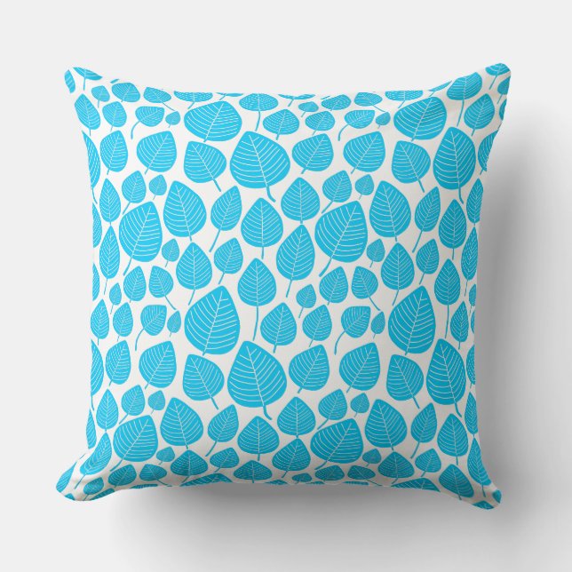 Leaf Pattern 02 - Sky Blue on White Cushion (Front)