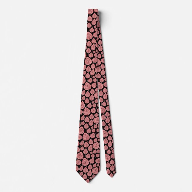 Leaf Pattern 02 - Soft Pink on Black Tie (Front)