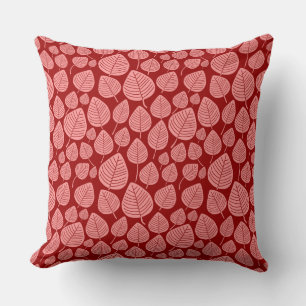 Leaf Pattern 02 - Soft Pink on Ruby Red Cushion