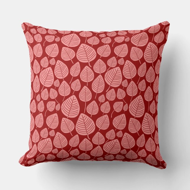 Leaf Pattern 02 - Soft Pink on Ruby Red Cushion (Front)