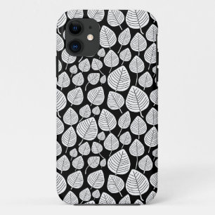 Leaf Pattern 02 - White on Black Case-Mate iPhone Case