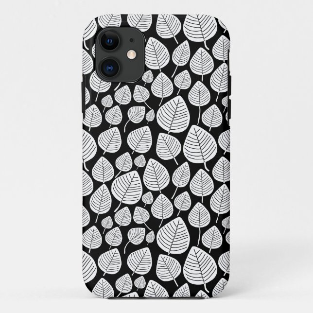 Leaf Pattern 02 - White on Black Case-Mate iPhone Case (Back)