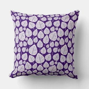 Leaf Pattern 02 - White on Deep Purple Cushion