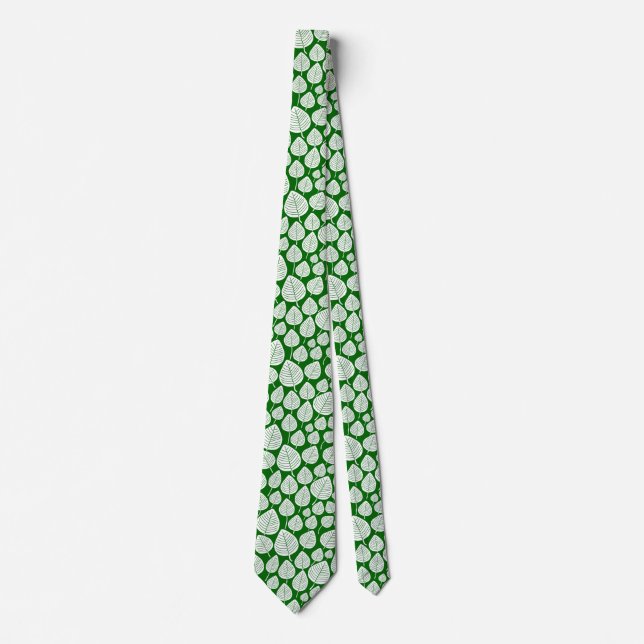 Leaf Pattern 02 - White on Forest Green Tie (Front)