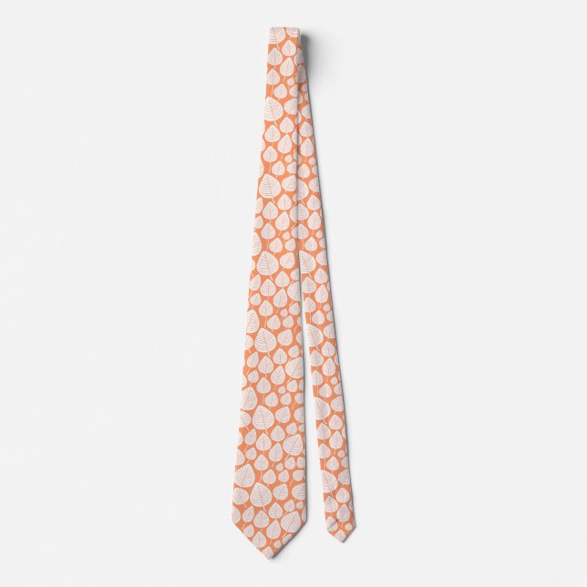 Leaf Pattern 02 - White on Peach Tie (Front)