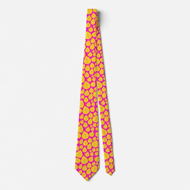 Leaf Pattern 02 - Yellow on Deep Magenta Tie (Front)