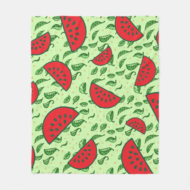 Leaf pattern and Watermelons Fleece Blanket (Front)