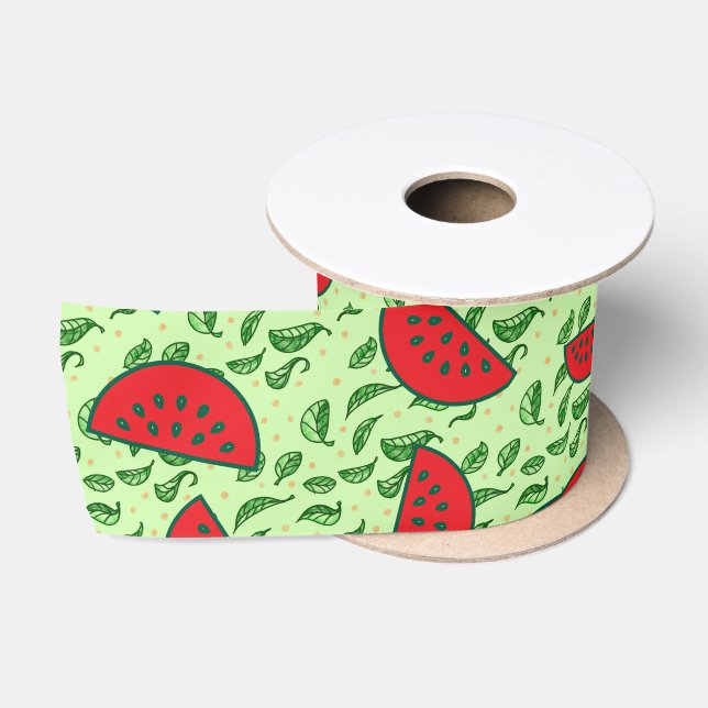 Leaf pattern and Watermelons Satin Ribbon (Spool)