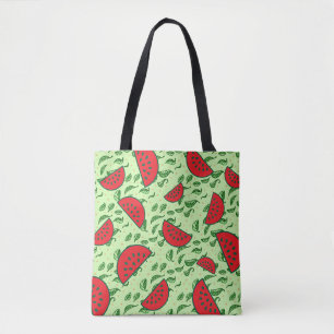 Leaf pattern and Watermelons Tote Bag