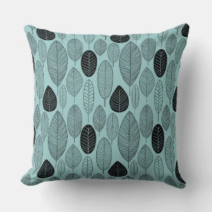 Leaf Pattern - Black on Light Blue Green Cushion